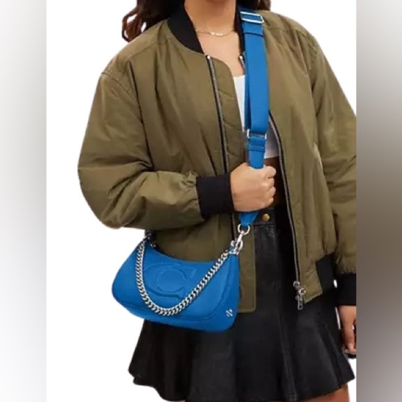 Coach Teri Shoulder Bag w/ Signature Quilting Silver Bright Blue CJ608 Crossbody - Picture 15 of 15